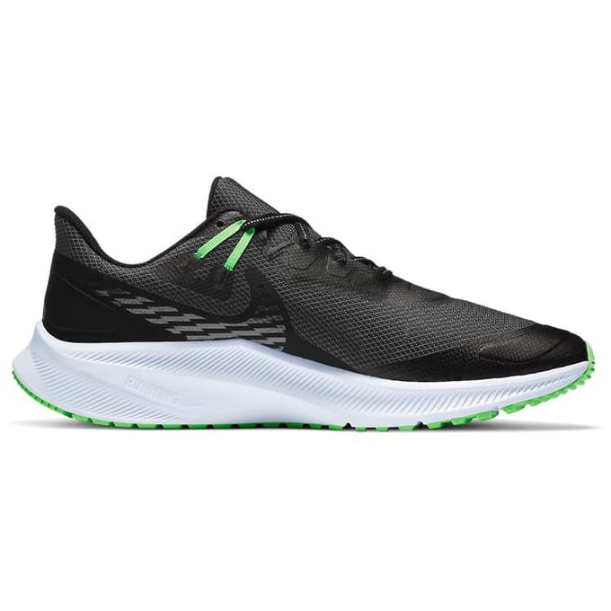 Nike Quest 3 Shield - Hardloopschoenen - Maat 42.5 - Black/Obsidian Mist/Poison Green / Zwart Groen - Quest - Hardlopen - Heren Hardloopschoenen