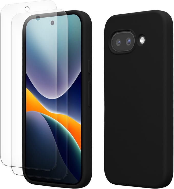 kwmobile hoes met 2x screenprotectors voor Google Pixel 9a – screenprotector van gehard glas – draadloos opladen – zwart