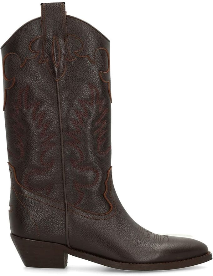 Sacha - Dames - Bruine leren cowboylaarzen met sierstiksels - Maat 37