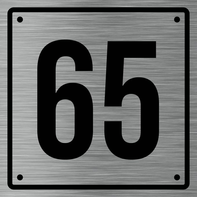 Huisnummerbord 65 - Incl. Schroeven en Pluggen – Acrylaat - 10 x 10 cm - RVS met Zwart