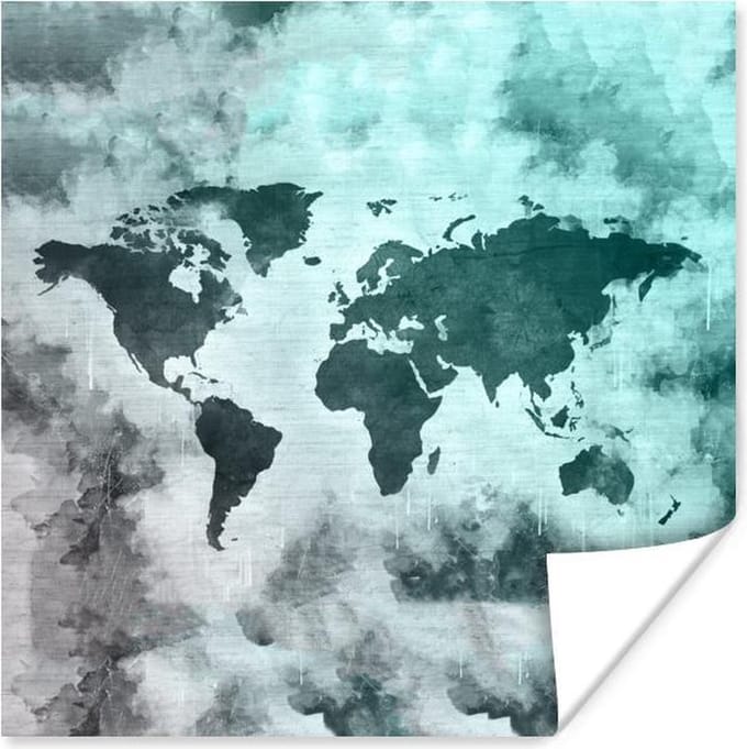 Poster Wereldkaart - Rook - Grijs - 100x100 cm XXL