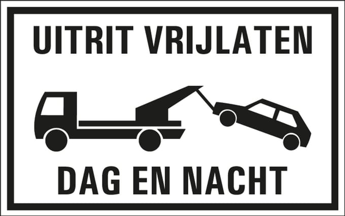 Uitrit vrijlaten wegsleepregeling sticker 320 x 200 mm