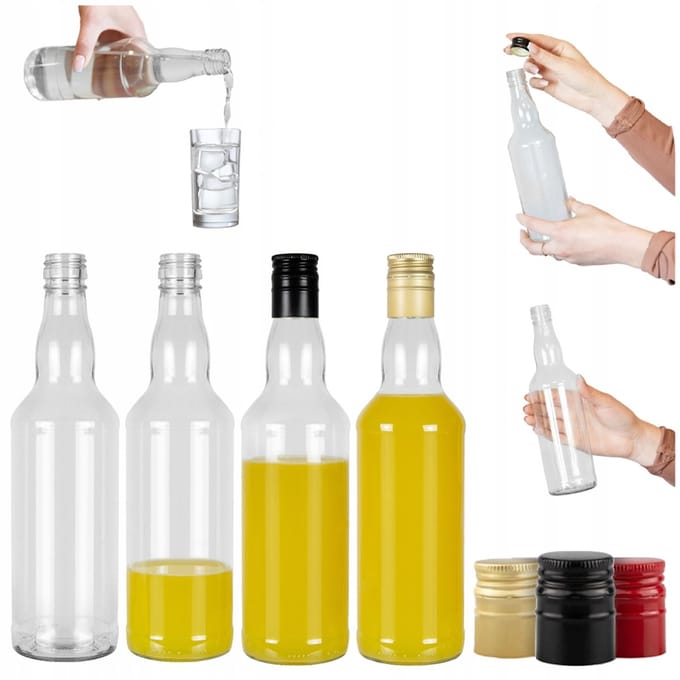 Bimberek Monopol - Glazen Flessen - 0,5L - Transparant - Lange Dop
