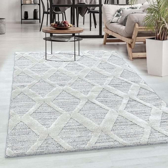 Flycarpets Sofia Vloerkleed Geruit - Crème / Grijs - Laagpolig Tapijt Loper - 80x150 cm