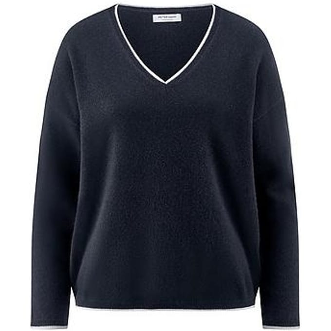 Trui V-hals 100% kasjmier Van Peter Hahn blauw