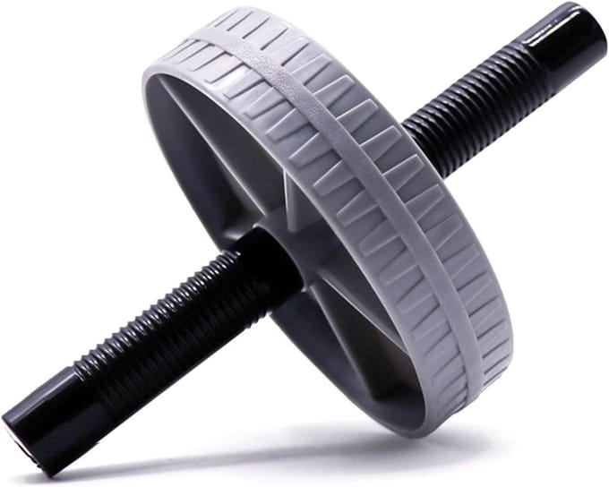 Buikspierwiel - Buikroller trainer - Kracht training - Dubbele werking - 15 cm diameter - Grijs