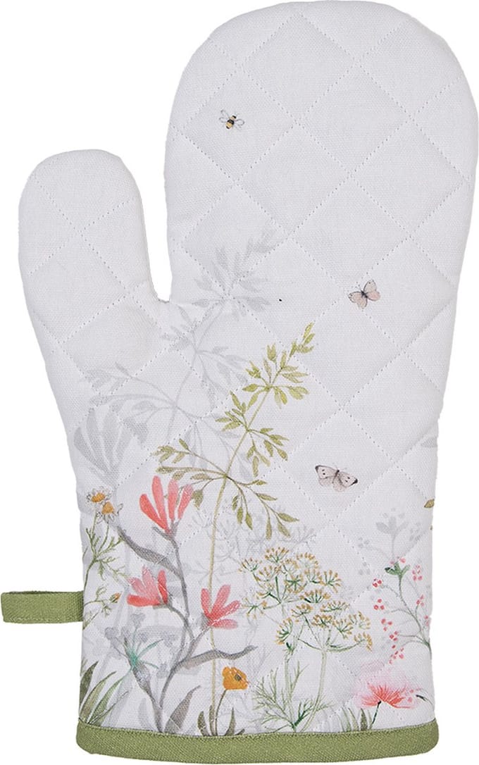 Clayre & Eef Ovenwant 18x30 cm Wit Katoen Bloemen