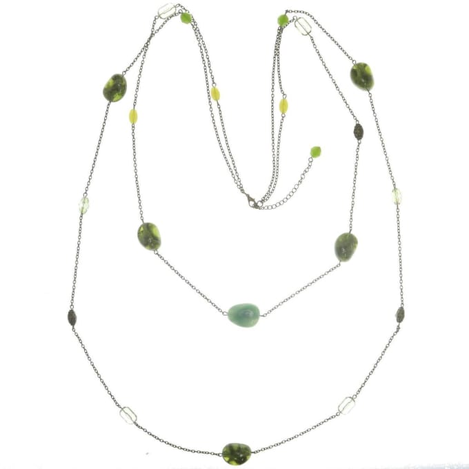 Behave Lange ketting goud kleur met kralen groen 94 cm