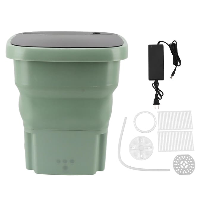 Mini Machine à Laver Multifonction Pliable Fonction de Déshydratation Efficace Lave-linge Portable 100-240V US Plug vert