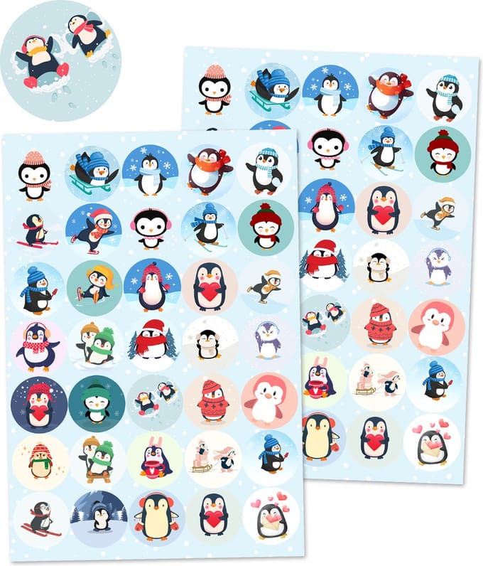 Schattige Pinguin Stickers - 3 Stickervellen - 105 Stickers - Knutselen Winter