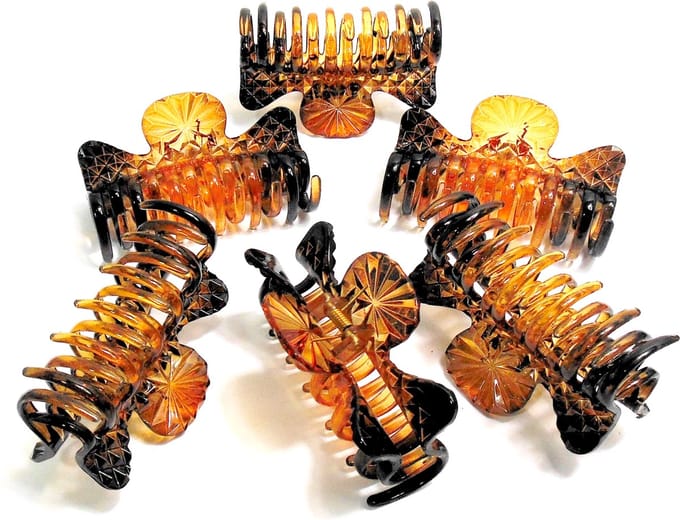 6 grote haarklemmen spikkel patroon 9 cm bruin