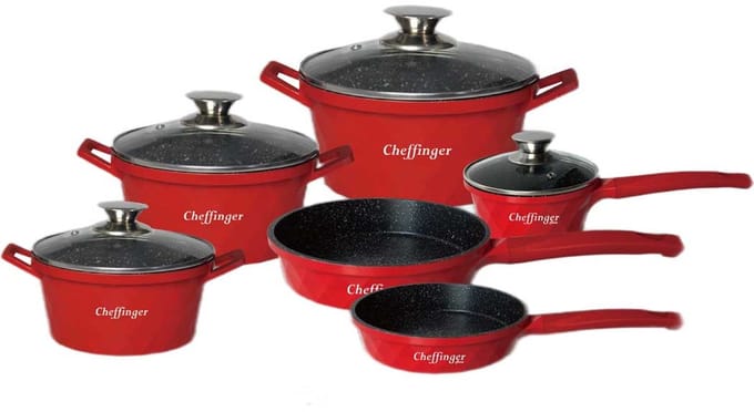 Cheffinger pannenset 12 delig rood