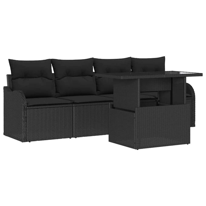 vidaXL - Tuinbank - Set - 5 - st - Zwart - Poly - rattan