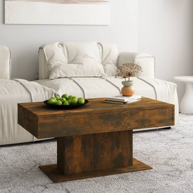 vidaXL - Salontafel - 96x50x45 - cm - bewerkt - hout - gerookt - eikenkleurig