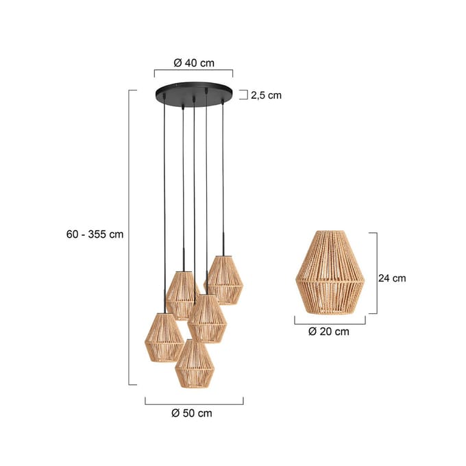 Mexlite - hanglamp - HaloSwap - naturel zwart - katoen - E27 - 4526ZW