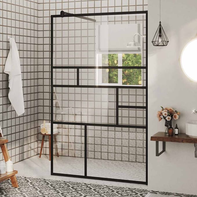 vidaXL - Inloopdouchewand - 100x195 - cm - ESG-glas - transparant - en - zwart