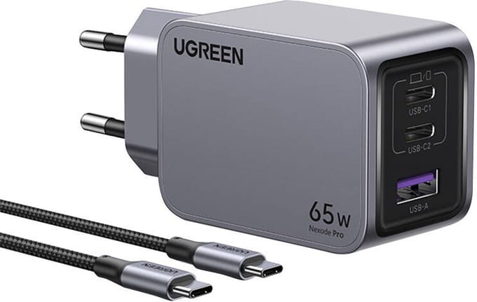 UGREEN Nexode Pro USB-oplader 65 W 2x USB-C, 1x USB-A PPS, USB PD 3.0, Quick Charge 4.0 Grijs Binnen GaN