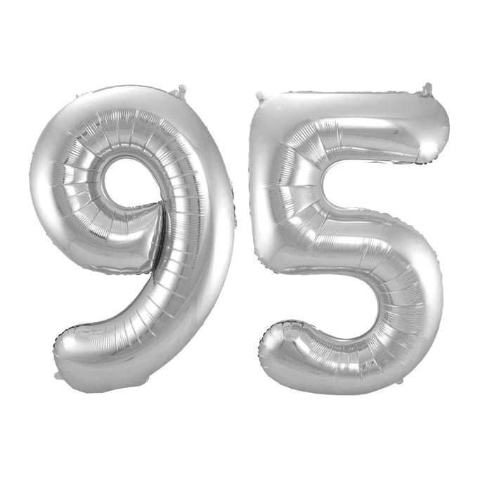 Folieballon 95 jaar - Zilver - 86 cm
