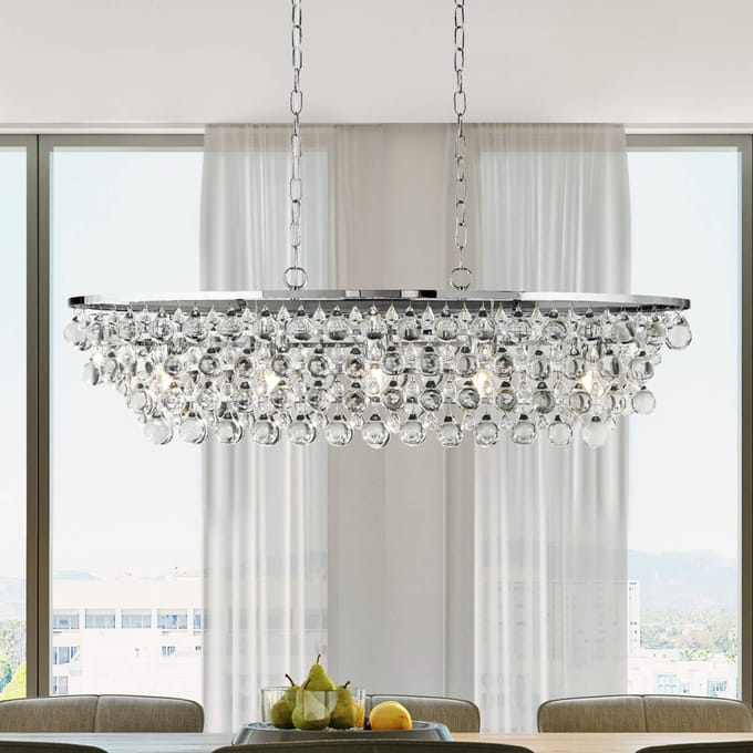 Searchlight Michelle hanglamp, chroom/helder, kristalglas, 92 cm, E27