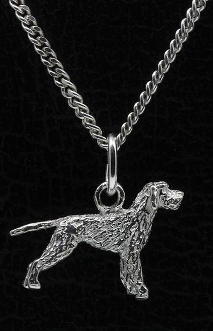 Zilveren Duitse staander draadhaar met staart ketting hanger - klein