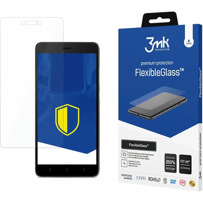 3MK FlexibleGlass Serie - Hybride Screenprotector voor Xiaomi Redmi Note 4 - Schokbestendigheid - Glashelder - Perfecte Pasvorm