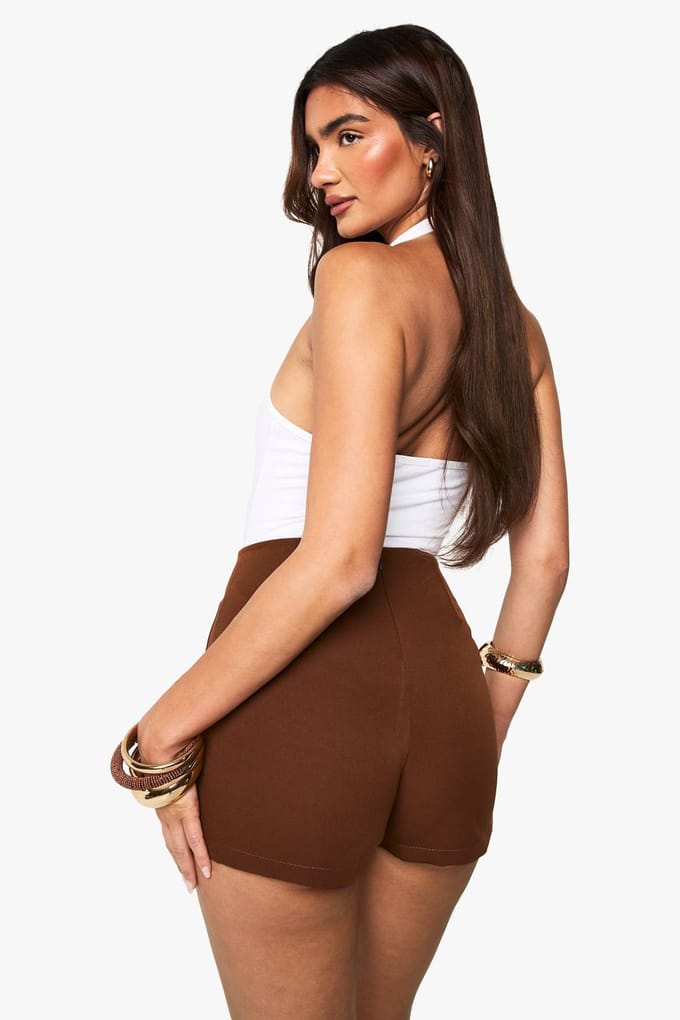 boohoo Dames Geweven Button Wrap Skort | Chocolate | Maat: 8