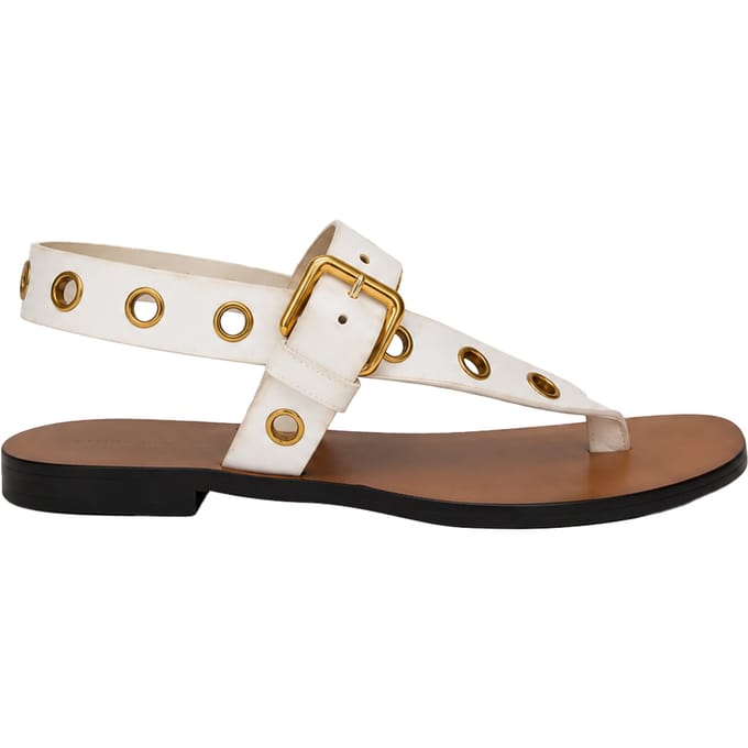 Celine Eyelet T-Strap Platte Sandalen in Wit Leer