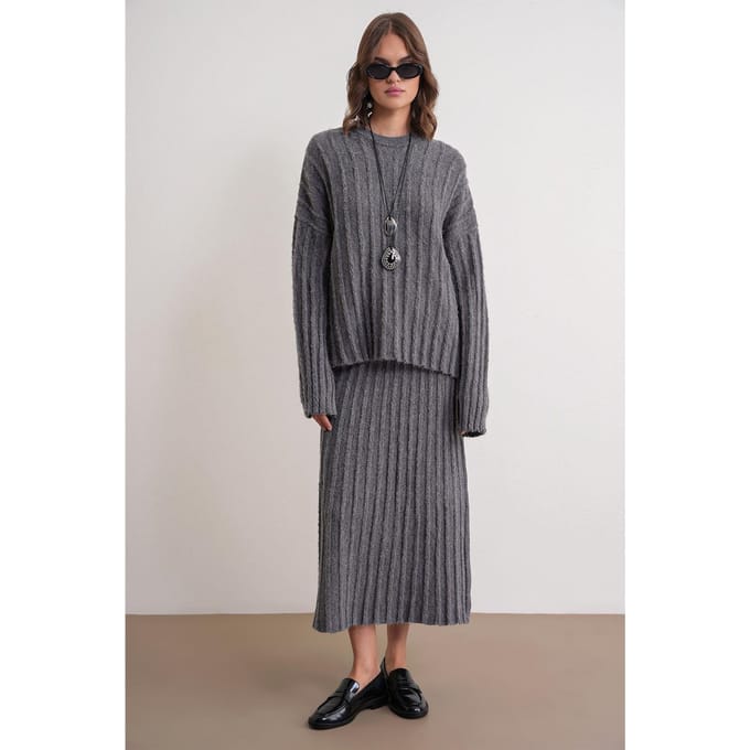Gestructureerde Oversized Trui & Rok Brei Co-ord Set
