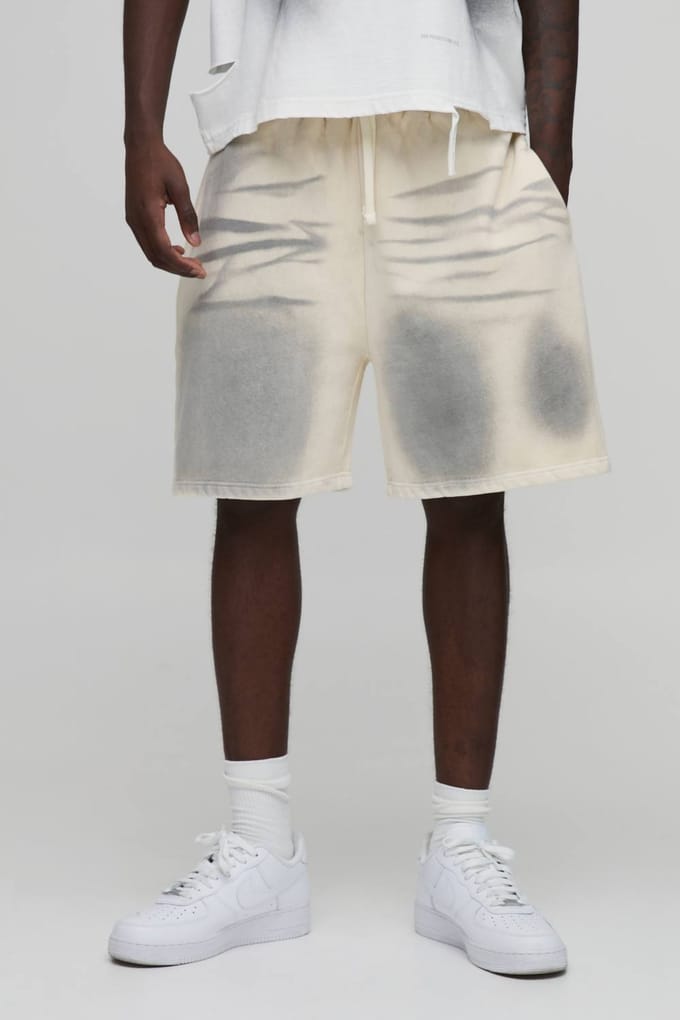 Relaxed Fit Spray Washed Jersey Short | Ecru | Size XS