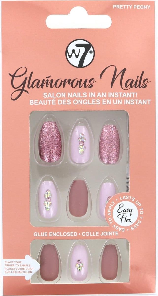 W7 Glamorous Nails - Pretty Peony (met nagellijm)