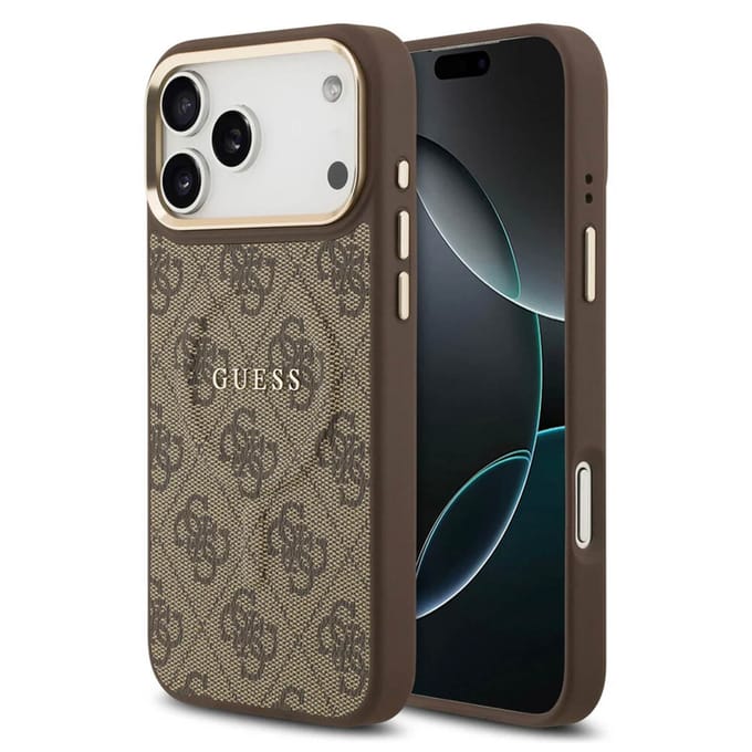 Guess Back Cover - iPhone 17 Pro - Bruin - PU Leather - Schokabsorberend Design