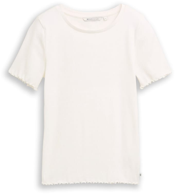 Tom Tailor Denim - Slim fit T-shirt met ribbelstructuur - Maat XXL - off white