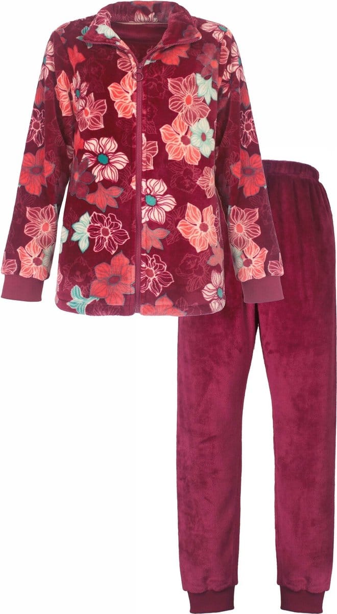 Tenderness Dames Huispak - Fleece - Gebloemd - Rood - Maat L
