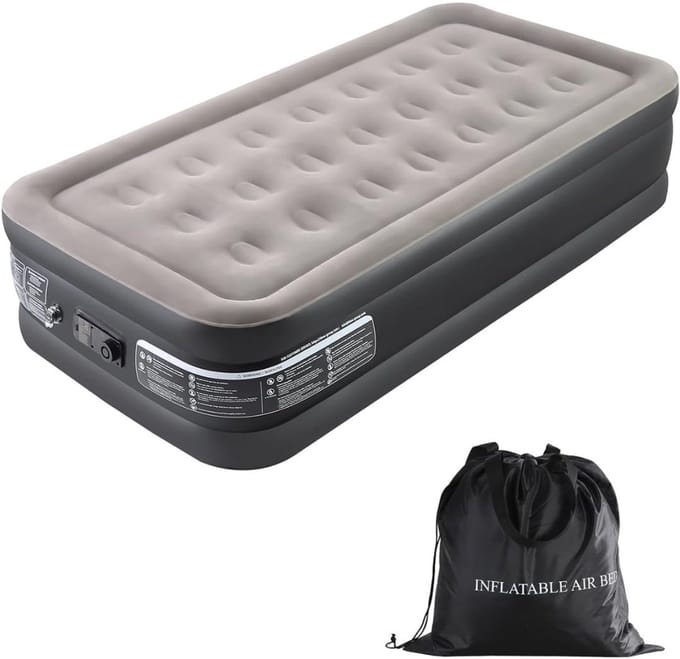 CRLYN® Luchtbed met Ingebouwde Pomp - Air Mattress - Inclusief Opbergtas - Grijs
