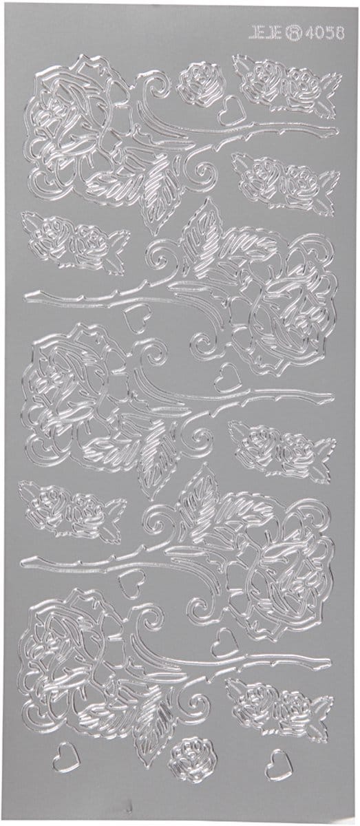 Stickers, rozen, vel 10x23 cm, zilver, 1 vel