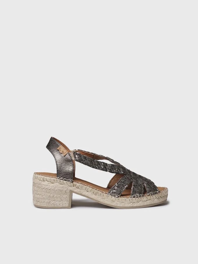 Espadrilles met lage hak voor dames van metallic stof | DORIS