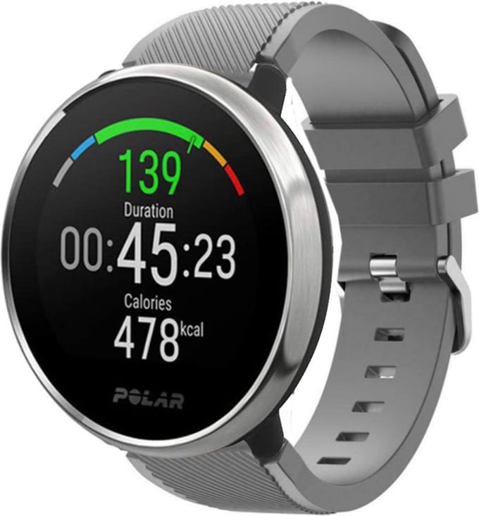 Strap-it Twill siliconen bandje - geschikt voor Polar Ignite / Ignite 2 / Ignite 3 / Unite / Pacer - grijs