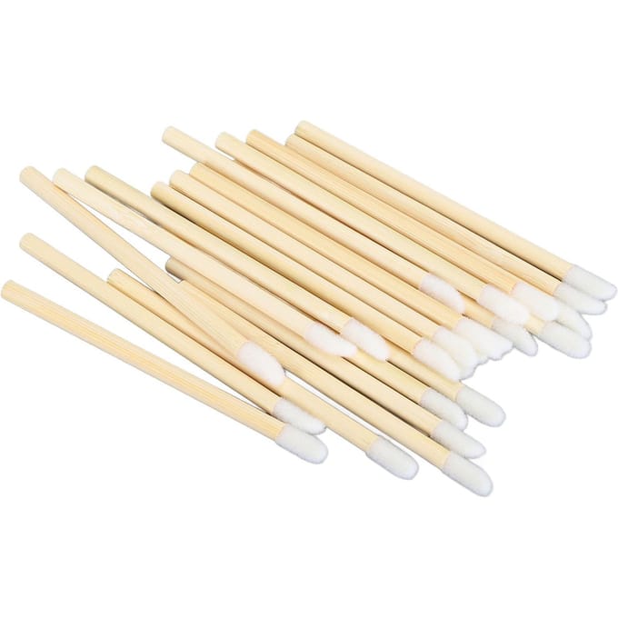 100 stuks Wegwerp Lipborstel met Bamboe Handvat Draagbaar Make-up Hulpmiddel Lipgloss Applicator voor Keukenapparaat beige