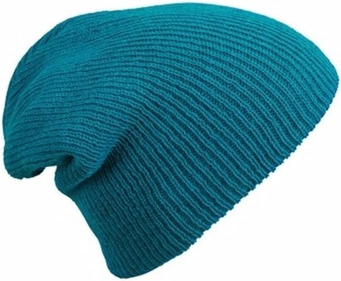 Basic beanie muts lang petrol voor dames
