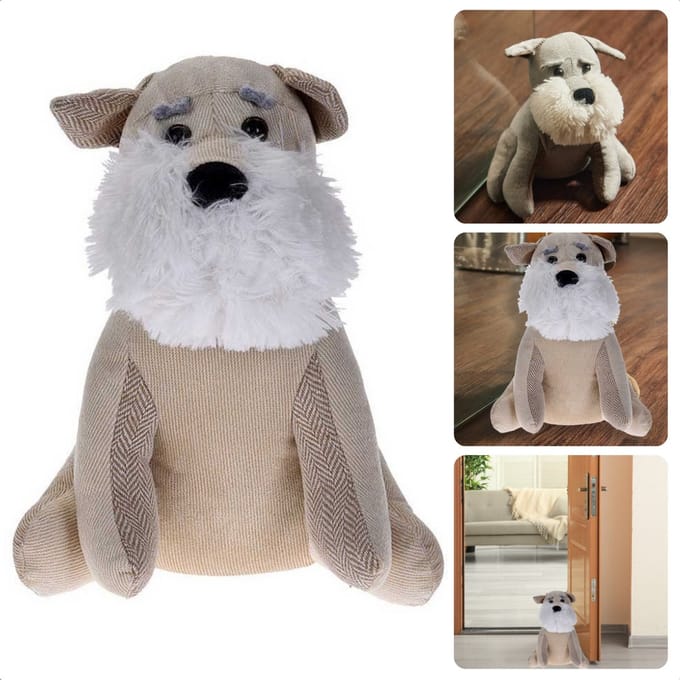 Deurstopper Hond Grijs - 1 kg Zware Deurbuffer - Deurwig - Deurdranger - 26 cm Hoog - 50% Polyester + 50% Steen - 100% Polyester - Wit - Inclusief EBOOK