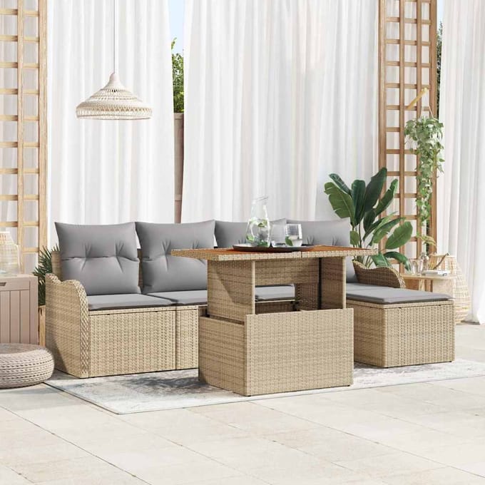 vidaXL - Tuinbank - Set - 6 - st - Beige - en - Lichtgrijs - poly - rattan