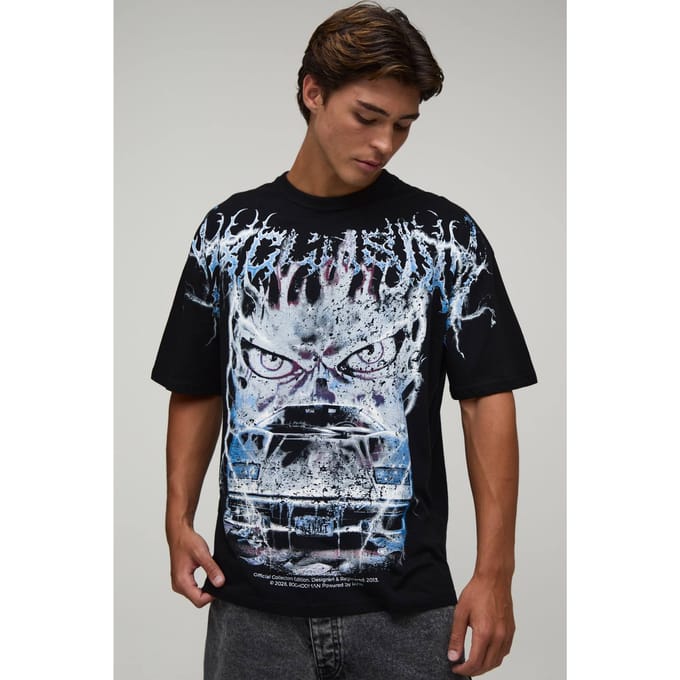 Oversized T-shirt Met Autoprint En Zichtbare Naden | Black | Size XS
