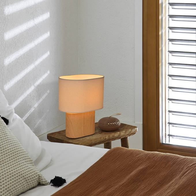 COREP Tafellamp Santorini, licht hout/beige, 38 cm, linnen/keramiek
