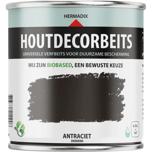 Hermadix Houtdecor Verfbeits dekkend - 0,75 liter - 630 Antraciet