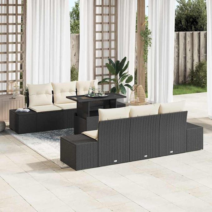 vidaXL Bankstel 7 st Zwart en Crème poly rattan