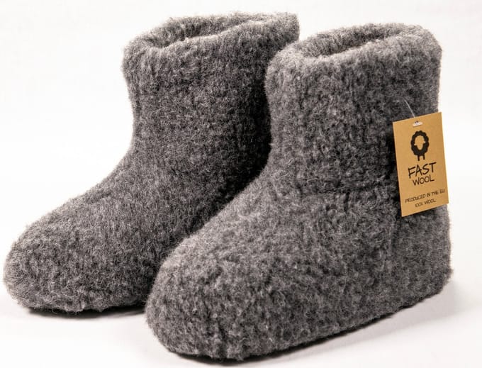 FAST WooL - 100% merinowol - Wollen sloffen - laars model - grijs - maat 39