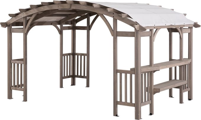 Pergola in cedarhout 427x305cm met grijze polyester luifel