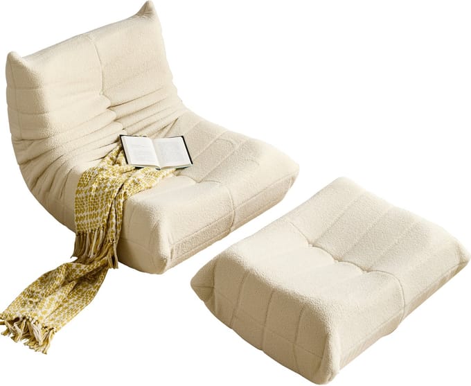 REDOM Zitzak Fauteuil – Loungestoel van Ribfluweel – Hoogdichtheidsschuim – Ergonomisch Design – Beige