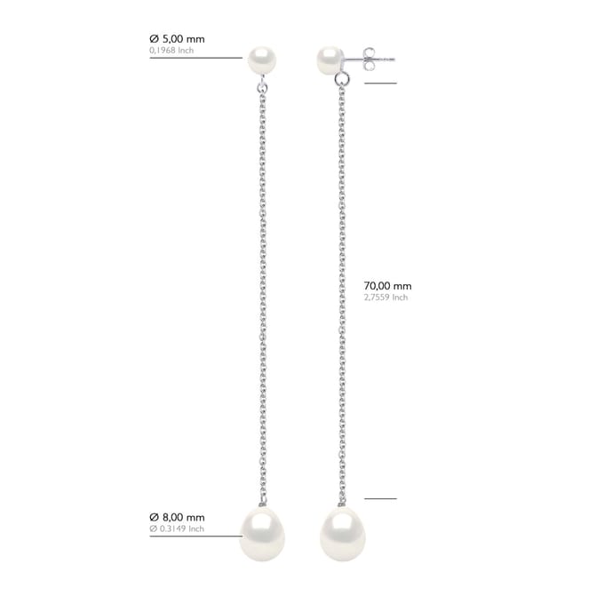 Twee Oorbellen Wit Goud - Echte Cultiveerde Zoetwaterperlen Knop 5-6 mm + Parel 8-9 mm