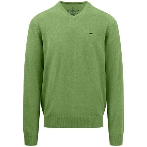 Fynch-Hatton Trui V-Neck Uni Superfine Cotton Bladgroen / male